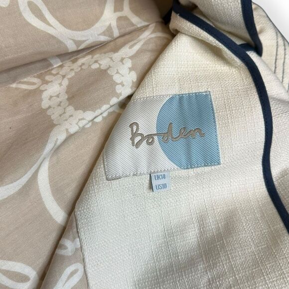 BODEN Women’s Ivory Cotton Spring Coat with Navy Blue Trim Size 10 Style #WE258 - Picture 4 of 7